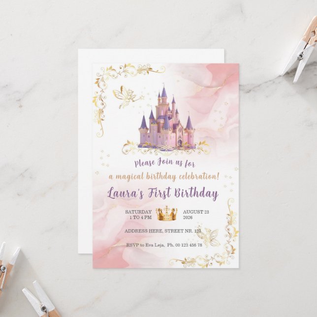 Tema de invitación de pequeña princesa. Fiesta par (Anverso/Reverso In Situ)