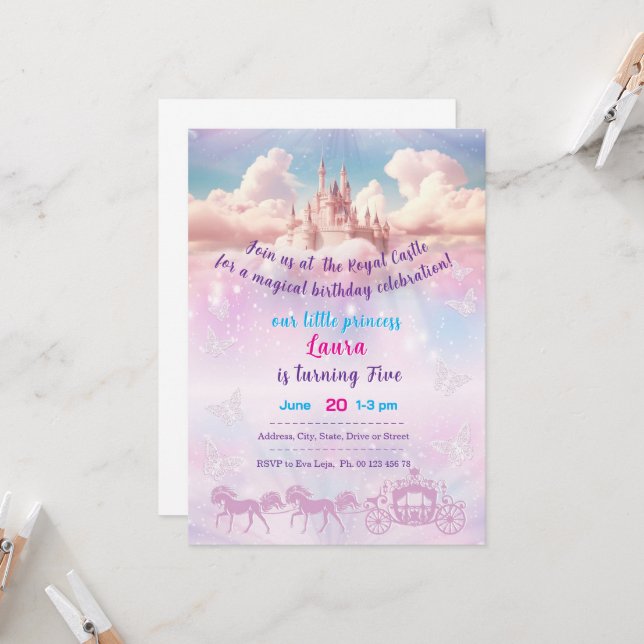 Tema de invitación de pequeña princesa. Fiesta par (Anverso/Reverso In Situ)