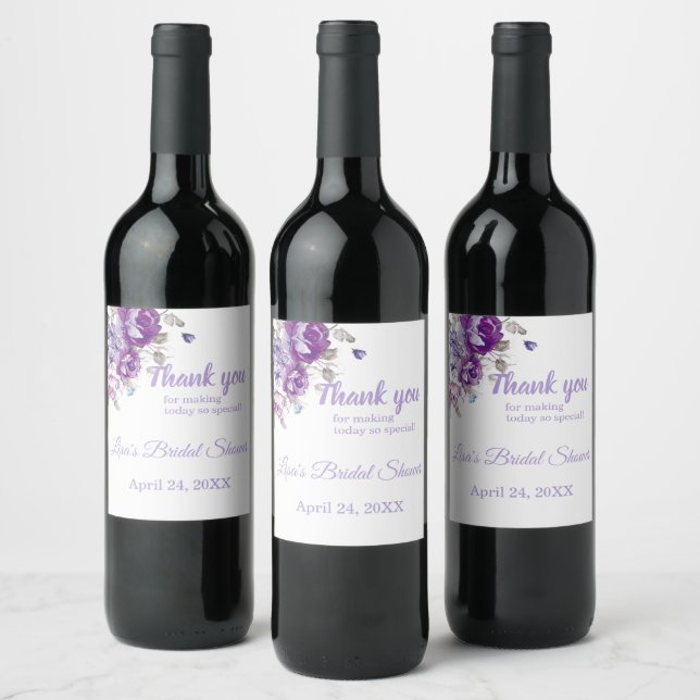 Tema De La Floral Morada Gracias Pegatinas De Bote (Botellas)