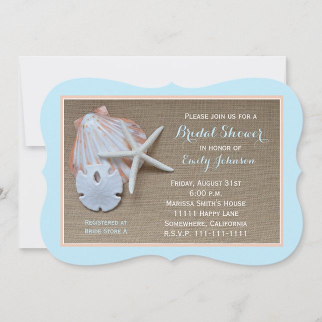 Tema de la playa Bridal Shower Invitación Burlap L (Anverso)