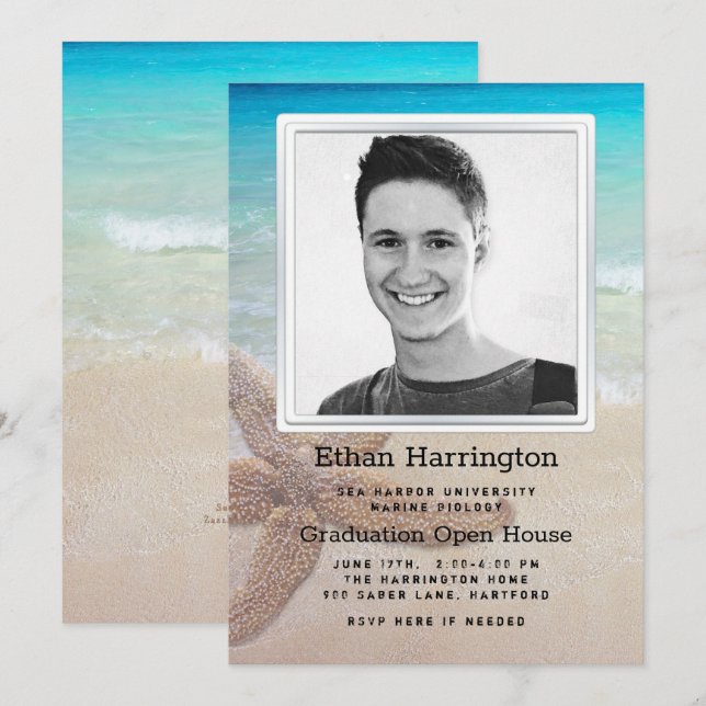 Tema de la playa de la Invitación de graduación (Anverso / Reverso)