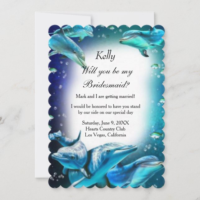 Tema de la playa Dolphin Boda Invitación a la dama (Anverso)