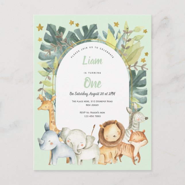 Tema de los animales de la invitación al primer cu (Anverso)