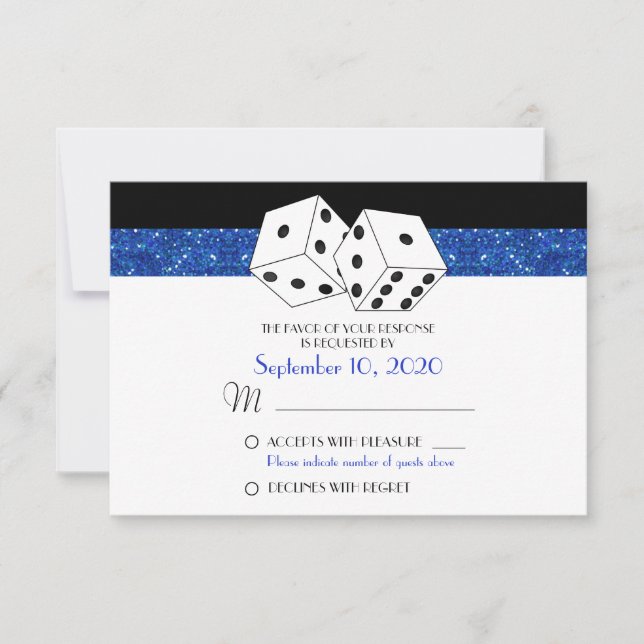 Tema de Los Vegas Dice RSVP Purpurina de Faux Azul (Anverso)