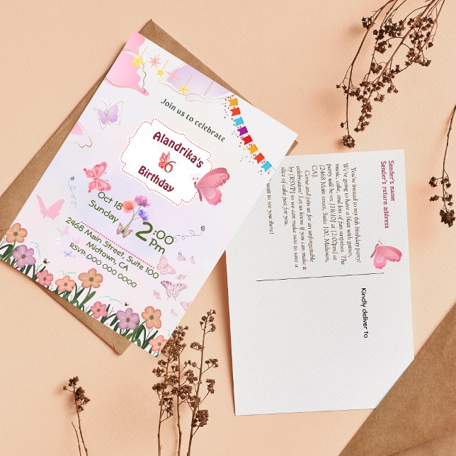 Tema de mariposa fluctuante Invitación de cumpleañ (Subido por el creador)