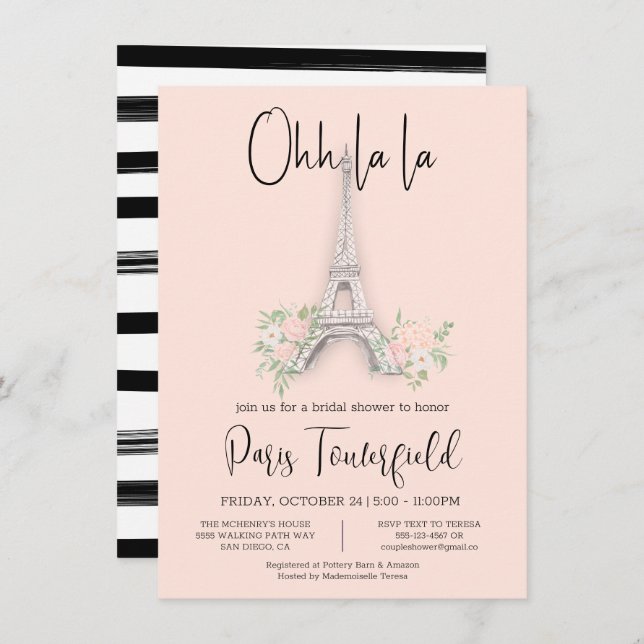 Tema de París Invitaciones a la ducha de novia (Anverso / Reverso)