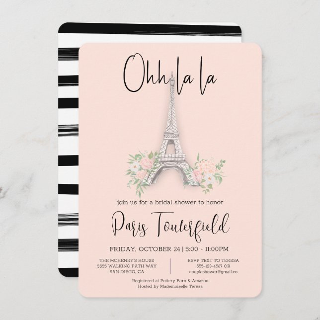 Tema de París Invitaciones a la ducha de novia (Anverso / Reverso)