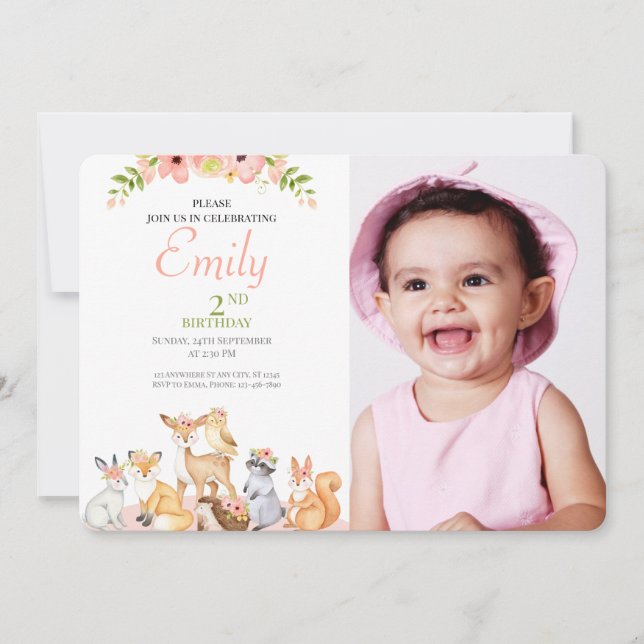 Tema de Safari Foto del bebé Invitación al cumplea (Anverso)