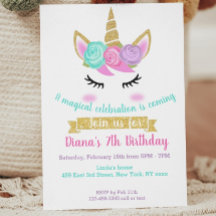 Tema de Unicornio de Invitación de Cumpleaños de l