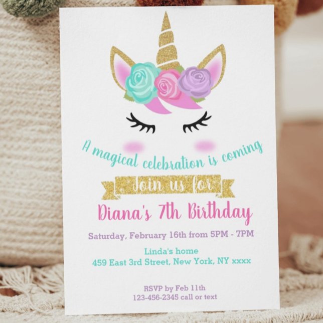 Tema de Unicornio de Invitación de Cumpleaños de l (Subido por el creador)