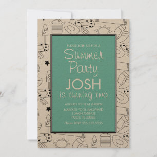 Tema de verano de playa Doodle Invitación de cumpl