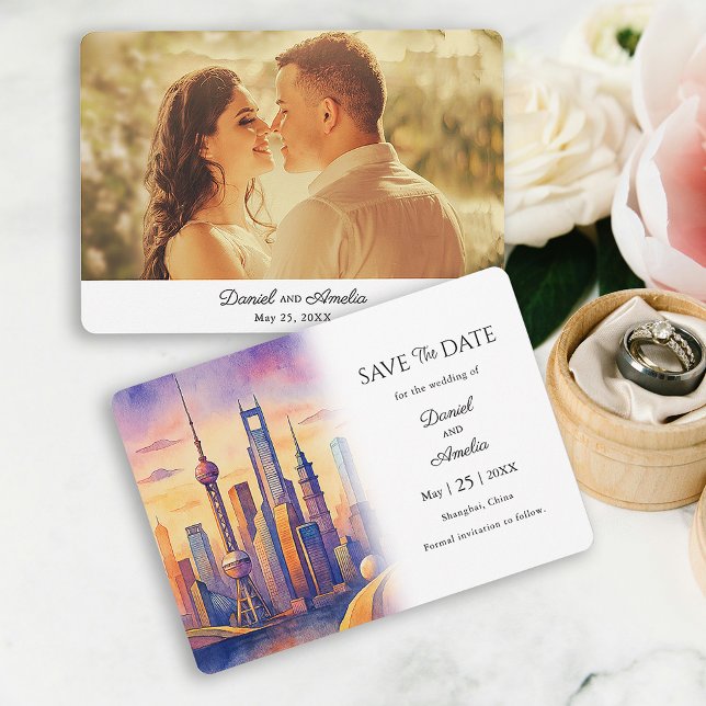 Tema de viajes Shanghai, China salva la tarjeta de (Travel Theme Shanghai, Save the Date Card)