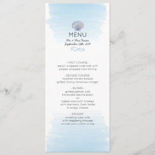 Tema del agua Carta de menú Boda de playa