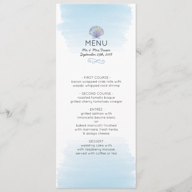 Tema del agua Carta de menú Boda de playa (Anverso)