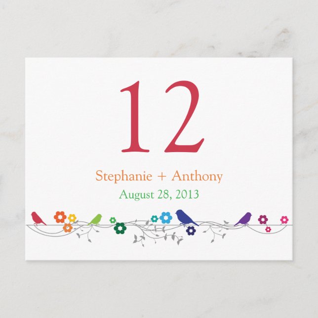 Tema del arcoiris Aves Flores Boda Tarjeta de mesa (Anverso)