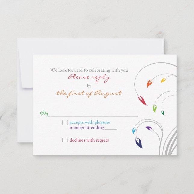 Tema del arcoiris Boda floral Respuesta RSVP (Anverso)