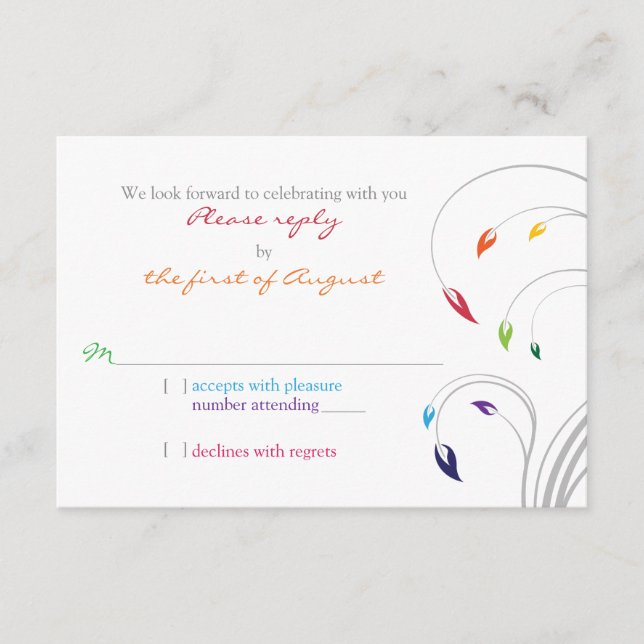 Tema del arcoiris Boda floral Respuesta RSVP (Anverso)