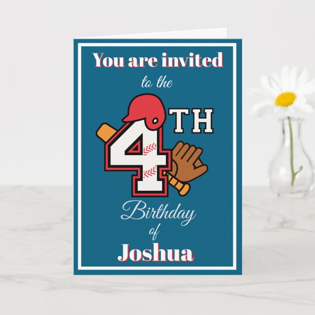 Tema del béisbol Feliz 4ª Invitación al cumpleaños (Planta pequeña)