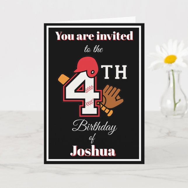 Tema del béisbol Feliz 4ª Invitación al cumpleaños (Planta pequeña)