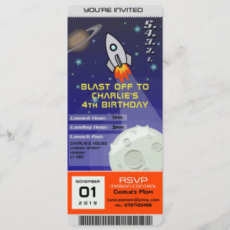 Tema del cohete espacial de invitación de cumpleañ
