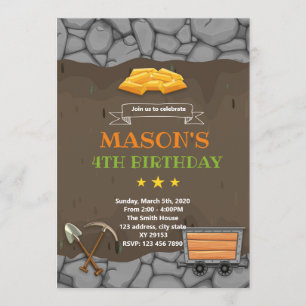 Tema del cumpleaños de la mina de oro Invitación