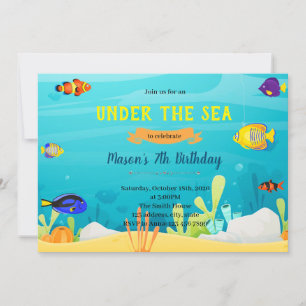 Tema del cumpleaños del pez arcoiris Invitación