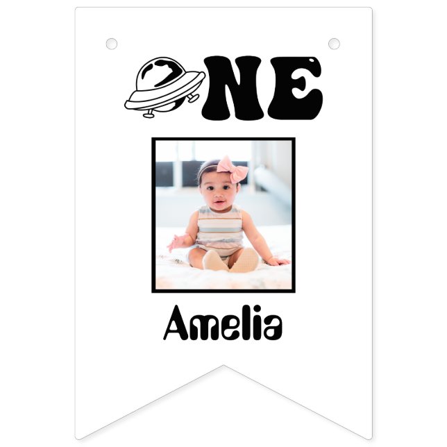 Tema del espacio Primer cumpleaños 12 meses Cartel (Primera bandera)