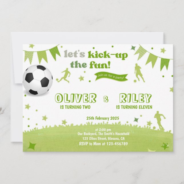Tema del fútbol Invitación conjunta de cumpleaños  (Anverso)
