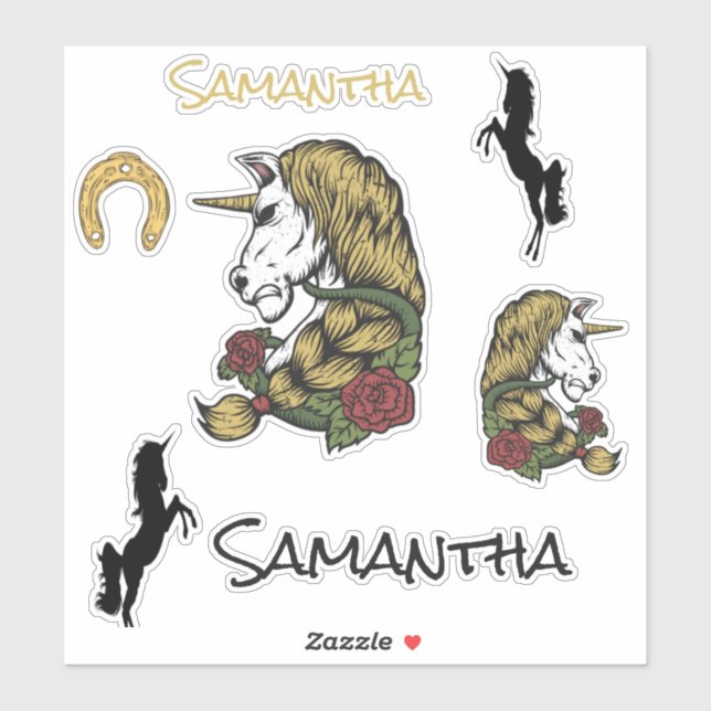 Tema del Pegatina Oro Guerrero Unicornio (Hoja)