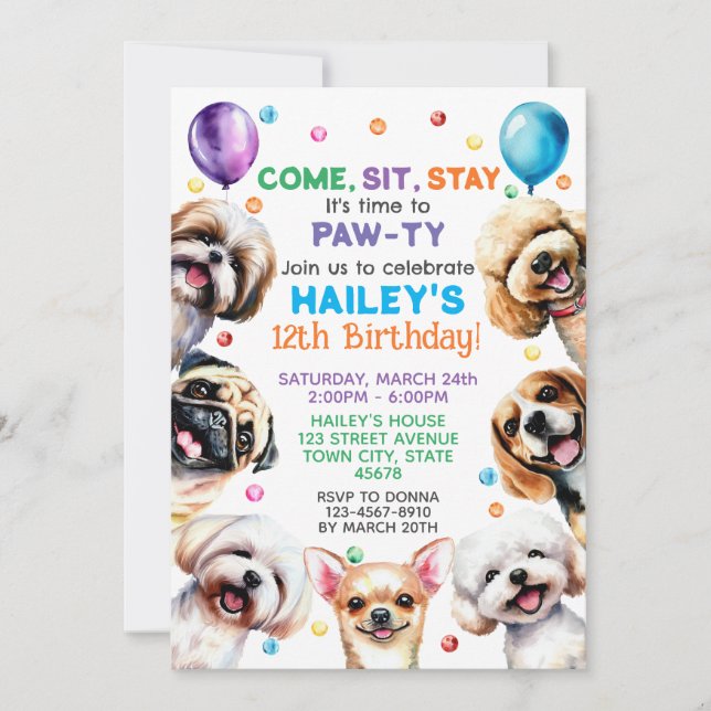 Tema del perro 12ª invitación a la fiesta de cumpl (Anverso)
