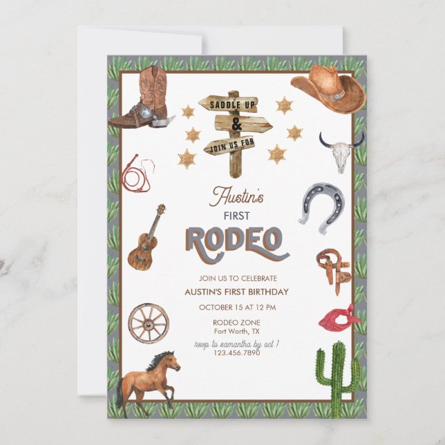 Tema del Rodeo | 1 Invitaciones de cumpleaños (Anverso)