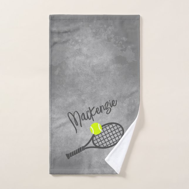 Tema del tenis Gris negro Monogramado (Toalla de mano)