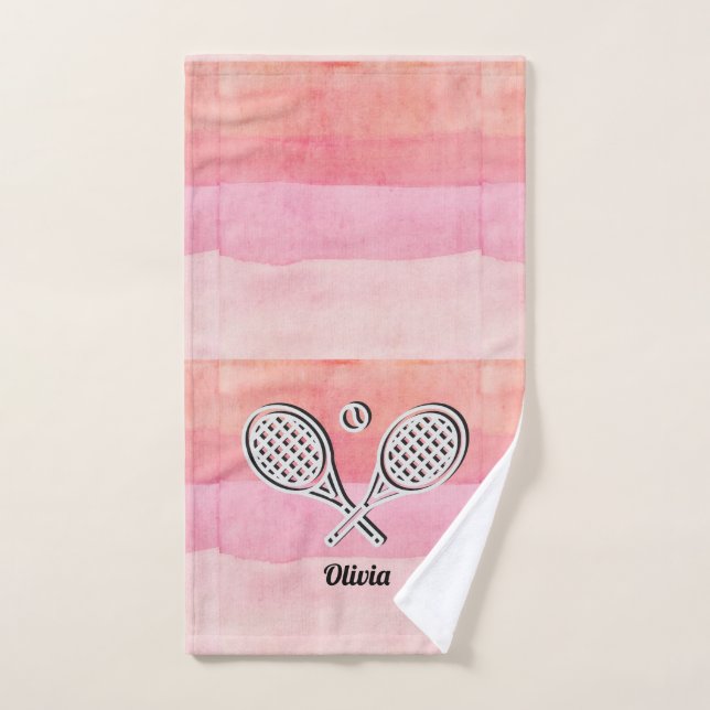 Tema del tenis Monogramo rosa Nombre bola de tenis (Toalla de mano)