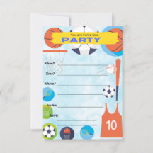 tema deportivo, invitación de fiesta de cumpleaños