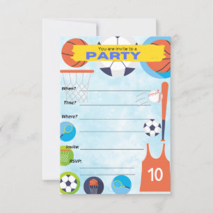 tema deportivo, invitación de fiesta de cumpleaños