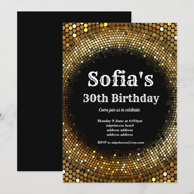 Tema disco, invitación a fiesta de cumpleaños de o (Anverso / Reverso)
