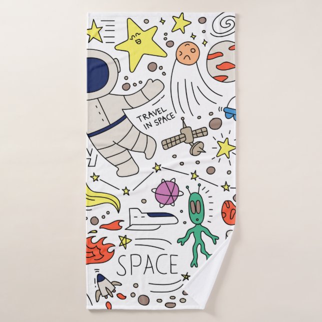 Tema espacial en el ilustracion estilo doodle (Toalla de baño)