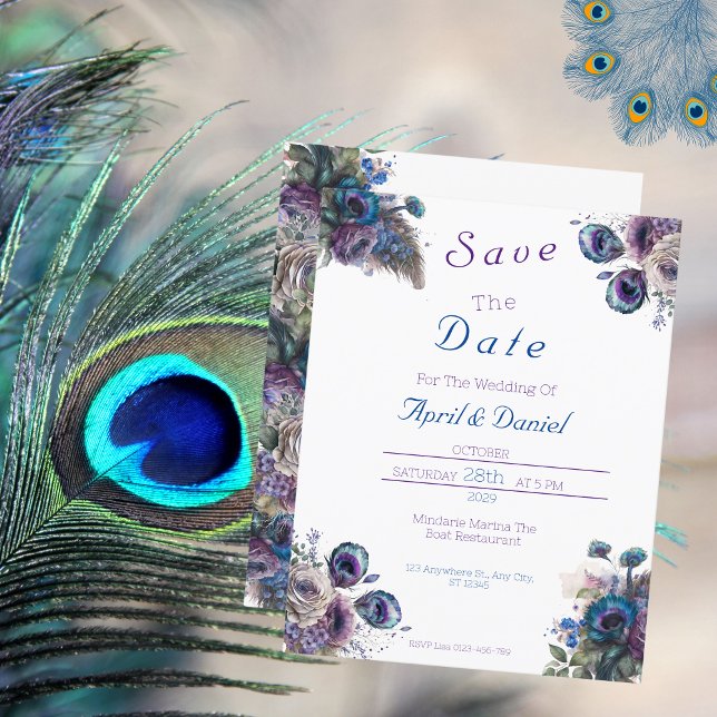 Tema Floral Peacock Guardar La Invitación De Fecha (Subido por el creador)