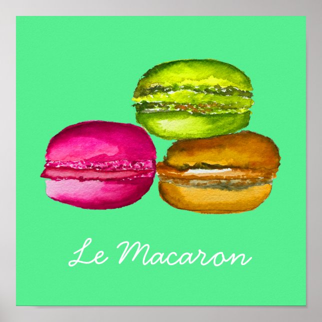 Tema francés Le Macaron lindo acuarela arte (Frente)