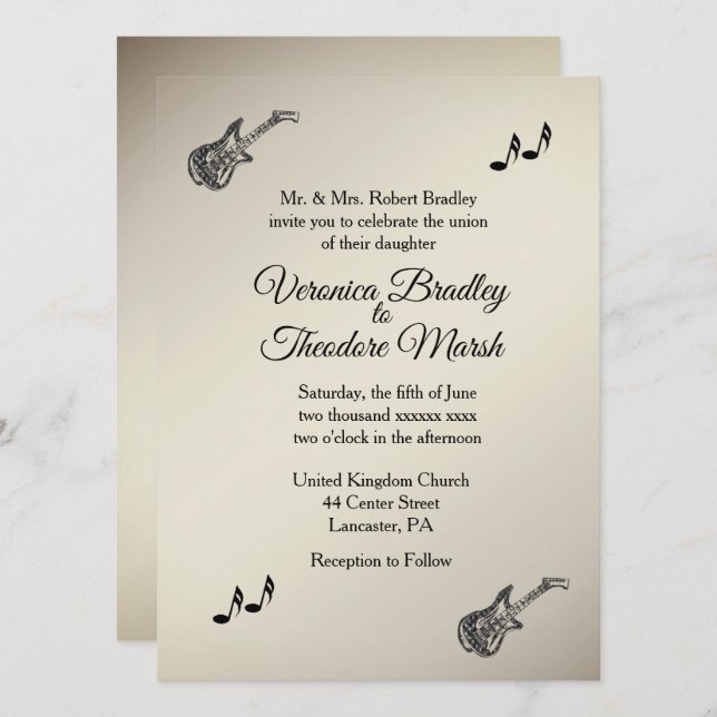 Tema Guitarra Invitación a la Boda de Oro Antiguo (Anverso / Reverso)