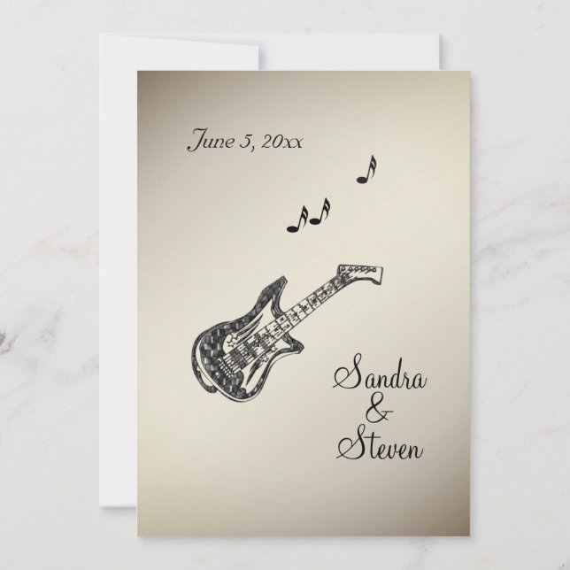 Tema Guitarra Invitación a la Boda de Oro Antiguo (Reverso)