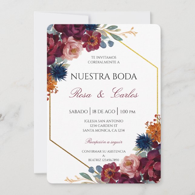 Tema jewel Invitación a la boda española (Anverso)
