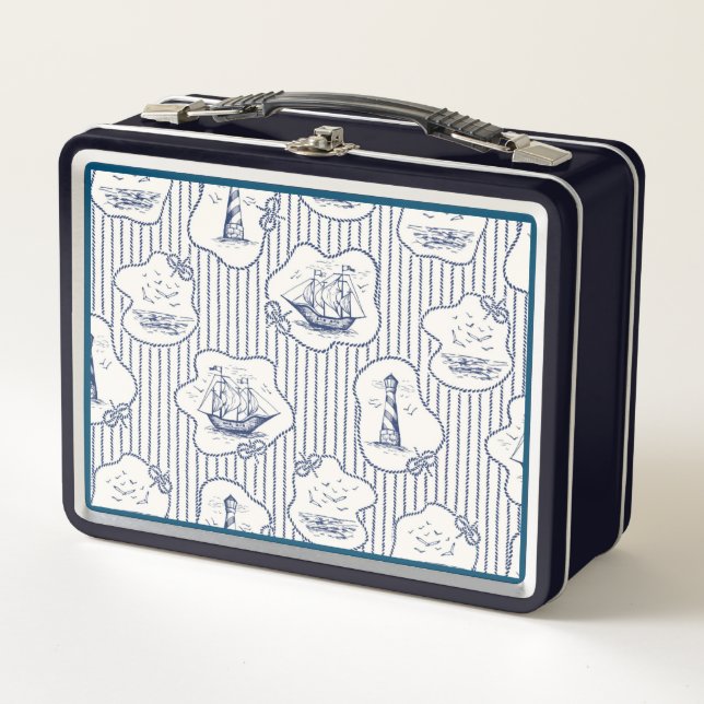 Tema marino Barco de faro de franja blanca azul (Anverso)