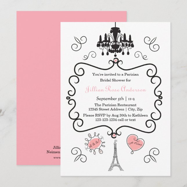 Tema Parisiense - Invitación a la ducha de novia (Anverso / Reverso)
