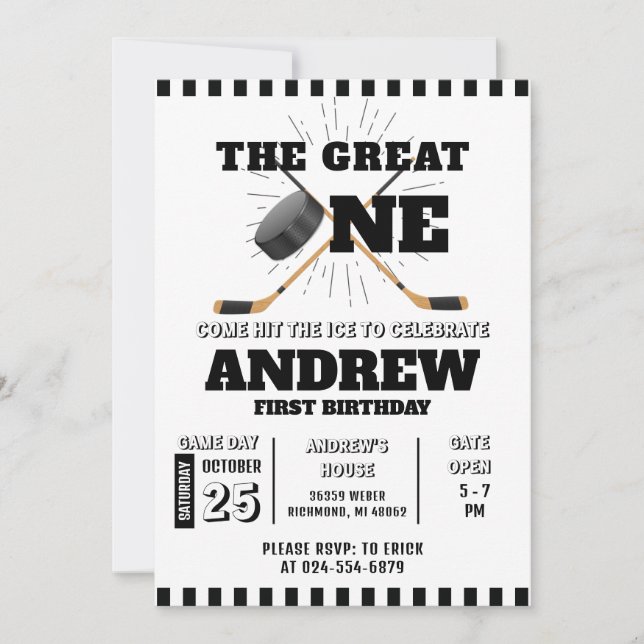 Tema personal de hockey Invitación a primer cumple (Anverso)