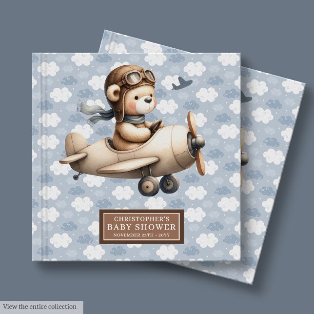 Tema piloto del libro de invitados de Boy Baby Sho (Boy Baby Shower Guest Book Teddy Bear Pilot Theme)