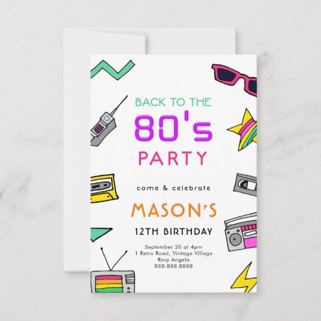 Tema retro de invitación a fiesta de cumpleaños de (Anverso)