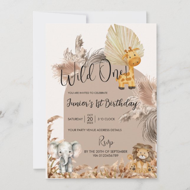 Tema Safari Salvaje Invitación al cumpleaños de un (Anverso)
