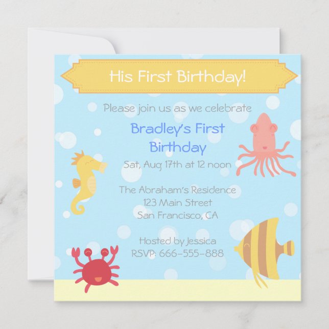 Tema subacuático Invitación de cumpleaños (Anverso)