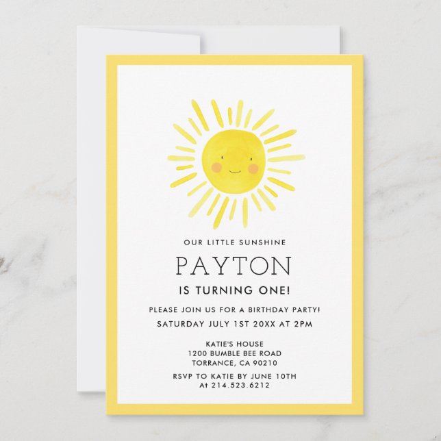 Tema Sunshine Sun Invitación a fiesta de cumpleaño (Anverso)